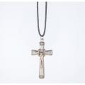  1 1/2" NICKEL CROSS PENDANT WITH CLEAR CRYSTAL STONES 